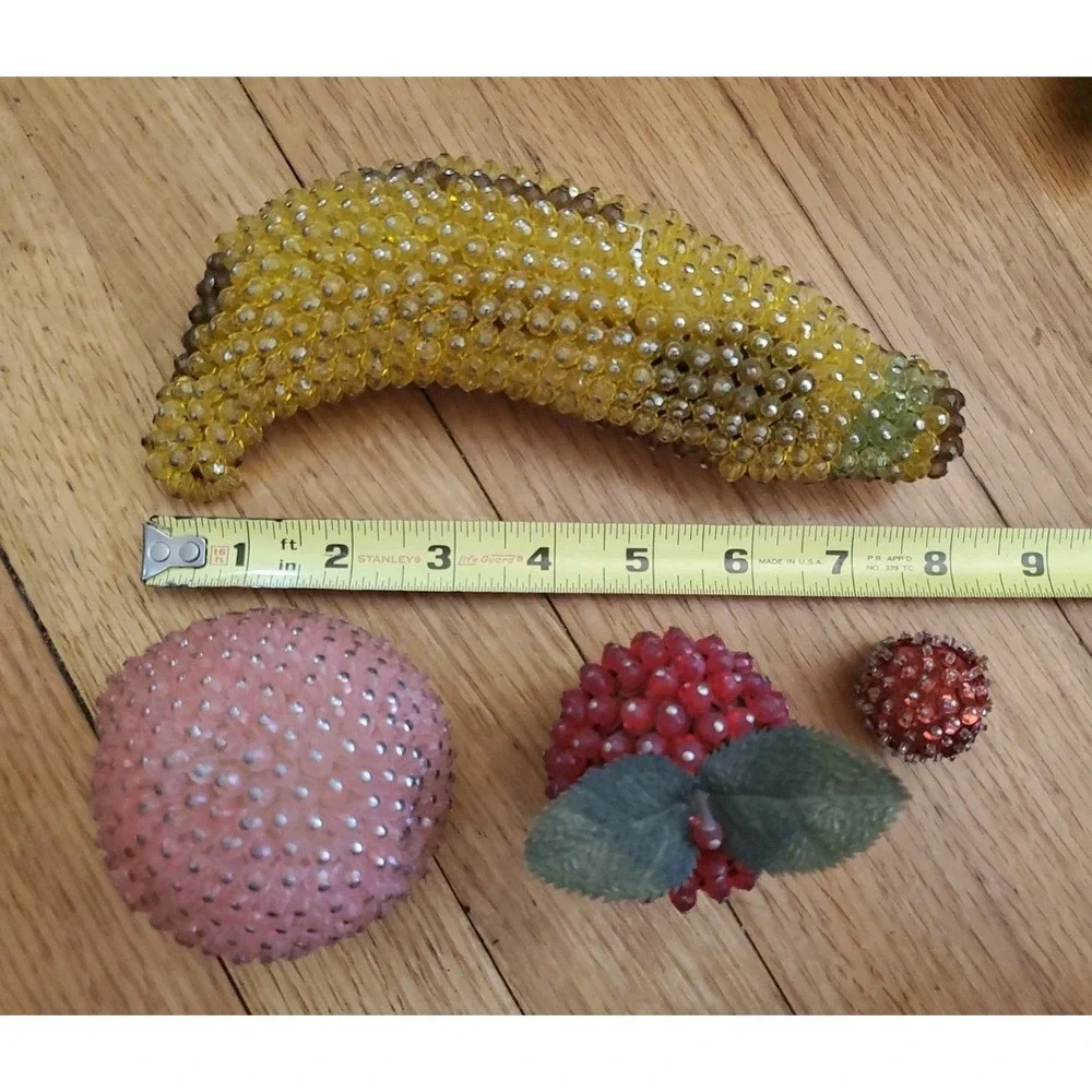Lot of Vintage Sequined Beaded Faux Fruit Lemon Apple Banana Berries Lot 3
